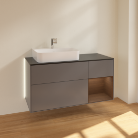 Тумба под раковину Villeroy & Boch Finion 120х50,1 см с подсветкой МДФ антрацит матовый лак/стекло черное матовое G152GNGK