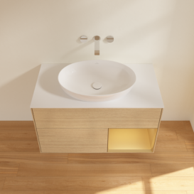 Тумба под раковину Villeroy & Boch Finion 100х50,1 см с подсветкой МДФ шпон дуба/стекло белое матовое FA21HFPC