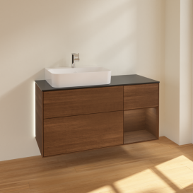 Тумба под раковину Villeroy & Boch Finion 120х50,1 см с подсветкой МДФ шпон грецкого ореха/стекло черное матовое G152GNGN