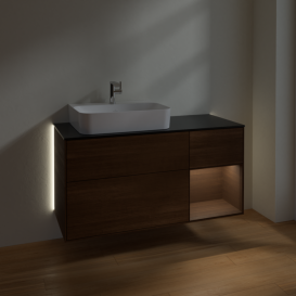 Тумба под раковину Villeroy & Boch Finion 120х50,1 см с подсветкой МДФ шпон грецкого ореха/стекло черное матовое G152GNGN