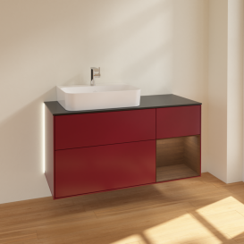 Тумба под раковину Villeroy & Boch Finion 120х50,1 см с подсветкой МДФ пион матовый лак/стекло черное матовое G152GNHB