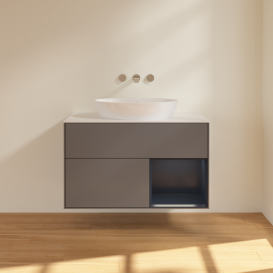 Тумба под раковину Villeroy & Boch Finion 100х50,1 см с подсветкой МДФ антрацит матовый лак/стекло белое матовое FA21HGGK