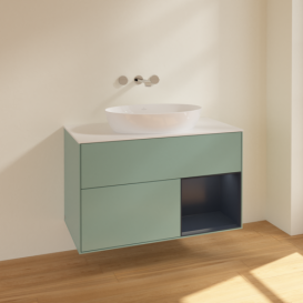 Тумба под раковину Villeroy & Boch Finion 100х50,1 см с подсветкой МДФ оливковый матовый лак/стекло белое матовое FA21HGGM