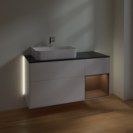 Тумба под раковину Villeroy & Boch Finion 120х50,1 см с подсветкой МДФ белый матовый лак/стекло черное матовое G152GNMT