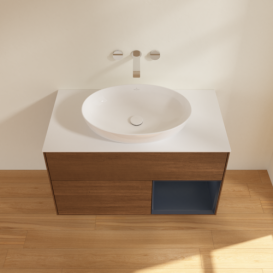 Тумба под раковину Villeroy & Boch Finion 100х50,1 см с подсветкой МДФ шпон грецкого ореха/стекло белое матовое FA21HGGN