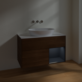 Тумба под раковину Villeroy & Boch Finion 100х50,1 см с подсветкой МДФ шпон грецкого ореха/стекло белое матовое FA21HGGN