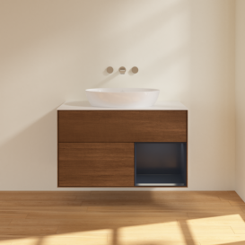 Тумба под раковину Villeroy & Boch Finion 100х50,1 см с подсветкой МДФ шпон грецкого ореха/стекло белое матовое FA21HGGN