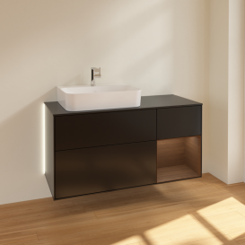 Тумба под раковину Villeroy & Boch Finion 120х50,1 см с подсветкой МДФ черный матовый лак/стекло черное матовое G152GNPD