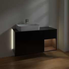 Тумба под раковину Villeroy & Boch Finion 120х50,1 см с подсветкой МДФ черный матовый лак/стекло черное матовое G152GNPD