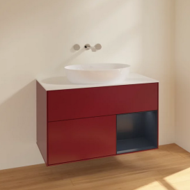 Тумба под раковину Villeroy & Boch Finion 100х50,1 см с подсветкой МДФ пион матовый лак/стекло белое матовое FA21HGHB