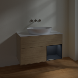 Тумба под раковину Villeroy & Boch Finion 100х50,1 см с подсветкой МДФ шпон дуба/стекло белое матовое FA21HGPC