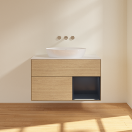 Тумба под раковину Villeroy & Boch Finion 100х50,1 см с подсветкой МДФ шпон дуба/стекло белое матовое FA21HGPC