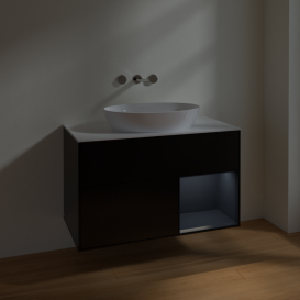 Тумба под раковину Villeroy & Boch Finion 100х50,1 см с подсветкой МДФ черный матовый лак/стекло белое матовое FA21HGPD