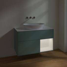 Тумба под раковину Villeroy & Boch Finion 100х50,1 см с подсветкой МДФ оливковый матовый лак/стекло белое матовое FA21MTGM