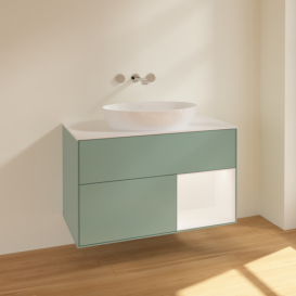 Тумба под раковину Villeroy & Boch Finion 100х50,1 см с подсветкой МДФ оливковый матовый лак/стекло белое матовое FA21MTGM