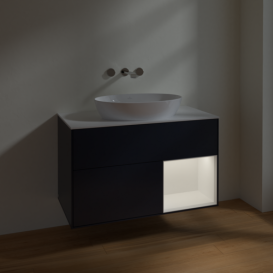 Тумба под раковину Villeroy & Boch Finion 100х50,1 см с подсветкой МДФ темно-синий матовый лак/стекло белое матовое FA21MTHG