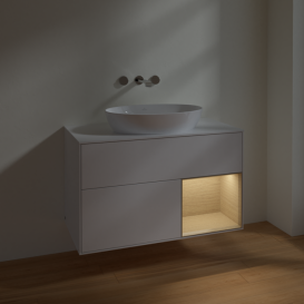 Тумба под раковину Villeroy & Boch Finion 100х50,1 см с подсветкой МДФ глянцевый белый лак/стекло белое матовое FA21PCGF