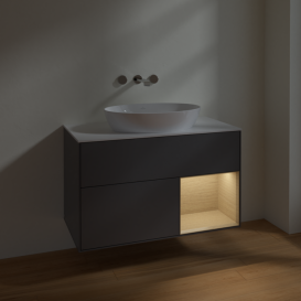 Тумба под раковину Villeroy & Boch Finion 100х50,1 см с подсветкой МДФ антрацит матовый лак/стекло белое матовое FA21PCGK
