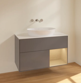 Тумба под раковину Villeroy & Boch Finion 100х50,1 см с подсветкой МДФ антрацит матовый лак/стекло белое матовое FA21PCGK