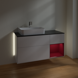 Тумба під раковину Villeroy & Boch Finion 120х50,1 см із підсвічуванням МДФ білий глянцевий лак/скло чорне матове G152HBGF