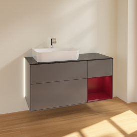 Тумба под раковину Villeroy & Boch Finion 120х50,1 см с подсветкой МДФ антрацит матовый лак/стекло черное матовое G152HBGK