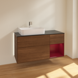 Тумба под раковину Villeroy & Boch Finion 120х50,1 см с подсветкой МДФ шпон грецкого ореха/стекло черное матовое G152HBGN