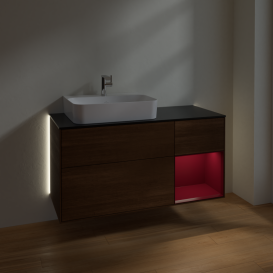 Тумба под раковину Villeroy & Boch Finion 120х50,1 см с подсветкой МДФ шпон грецкого ореха/стекло черное матовое G152HBGN