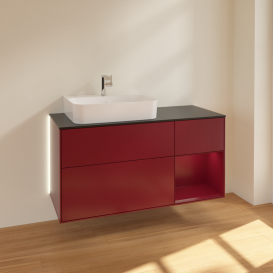 Тумба под раковину Villeroy & Boch Finion 120х50,1 см с подсветкой МДФ пион матовый лак/стекло черное матовое G152HBHB