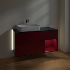 Тумба под раковину Villeroy & Boch Finion 120х50,1 см с подсветкой МДФ пион матовый лак/стекло черное матовое G152HBHB