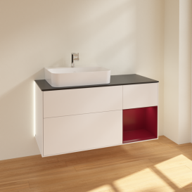 Тумба під раковину Villeroy & Boch Finion 120х50,1 см із підсвічуванням МДФ білий матовий лак/скло чорне матове G152HBMT