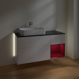 Тумба под раковину Villeroy & Boch Finion 120х50,1 см с подсветкой МДФ белый матовый лак/стекло черное матовое G152HBMT