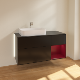 Тумба под раковину Villeroy & Boch Finion 120х50,1 см с подсветкой МДФ черный матовый лак/стекло черное матовое G152HBPD