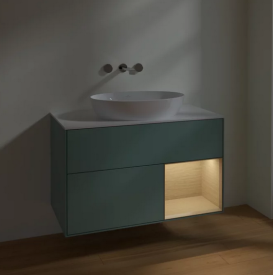 Тумба под раковину Villeroy & Boch Finion 100х50,1 см с подсветкой МДФ оливковый матовый лак/стекло белое матовое FA21PCGM