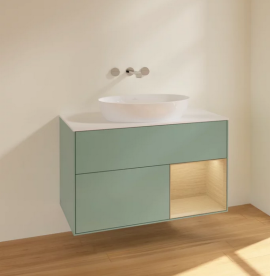 Тумба под раковину Villeroy & Boch Finion 100х50,1 см с подсветкой МДФ оливковый матовый лак/стекло белое матовое FA21PCGM