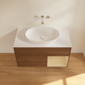 Тумба під раковину Villeroy & Boch Finion 100х50,1 см із підсвічуванням МДФ шпон волоського горіха/скло біле матове FA21PCGN