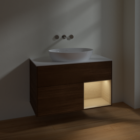 Тумба під раковину Villeroy & Boch Finion 100х50,1 см із підсвічуванням МДФ шпон волоського горіха/скло біле матове FA21PCGN