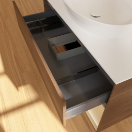 Тумба під раковину Villeroy & Boch Finion 100х50,1 см із підсвічуванням МДФ шпон волоського горіха/скло біле матове FA21PCGN