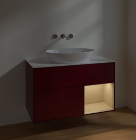 Тумба под раковину Villeroy & Boch Finion 100х50,1 см с подсветкой МДФ пион матовый лак/стекло белое матовое FA21PCHB