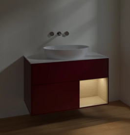 Тумба под раковину Villeroy & Boch Finion 100х50,1 см с подсветкой МДФ пион матовый лак/стекло белое матовое FA21PCHB