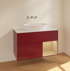 Тумба под раковину Villeroy & Boch Finion 100х50,1 см с подсветкой МДФ пион матовый лак/стекло белое матовое FA21PCHB