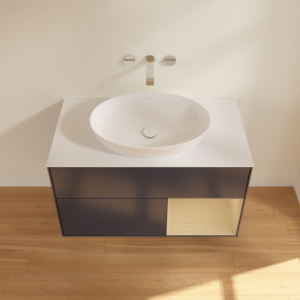 Тумба под раковину Villeroy & Boch Finion 100х50,1 см с подсветкой МДФ темно-синий матовый лак/стекло белое матовое FA21PCHG