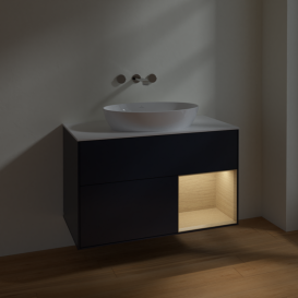 Тумба под раковину Villeroy & Boch Finion 100х50,1 см с подсветкой МДФ темно-синий матовый лак/стекло белое матовое FA21PCHG