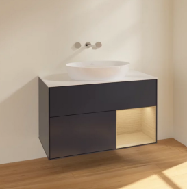 Тумба под раковину Villeroy & Boch Finion 100х50,1 см с подсветкой МДФ темно-синий матовый лак/стекло белое матовое FA21PCHG
