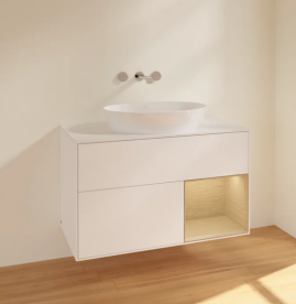 Тумба под раковину Villeroy & Boch Finion 100х50,1 см с подсветкой МДФ белый матовый лак/стекло белое матовое FA21PCMT