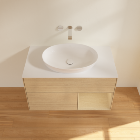 Тумба под раковину Villeroy & Boch Finion 100х50,1 см с подсветкой МДФ шпон дуба/стекло белое матовое FA21PCPC