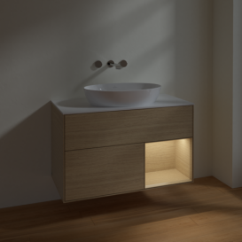 Тумба под раковину Villeroy & Boch Finion 100х50,1 см с подсветкой МДФ шпон дуба/стекло белое матовое FA21PCPC