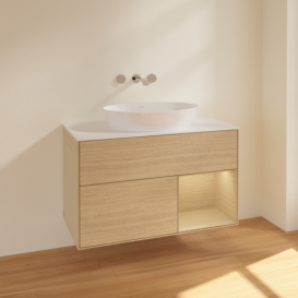 Тумба под раковину Villeroy & Boch Finion 100х50,1 см с подсветкой МДФ шпон дуба/стекло белое матовое FA21PCPC