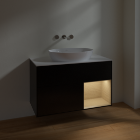 Тумба под раковину Villeroy & Boch Finion 100х50,1 см с подсветкой МДФ черный матовый лак/стекло белое матовое FA21PCPD