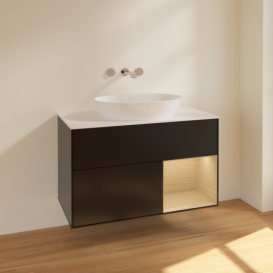 Тумба под раковину Villeroy & Boch Finion 100х50,1 см с подсветкой МДФ черный матовый лак/стекло белое матовое FA21PCPD