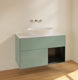 Тумба под раковину Villeroy & Boch Finion 100х50,1 см с подсветкой МДФ оливковый матовый лак/стекло белое матовое FA21PDGM